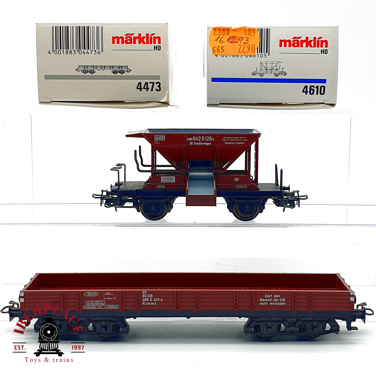 ♻️ ✨ Marklin 4473 4610 Lote 2 vagones tolva balasto y plataforma DB Escala H0 1:87