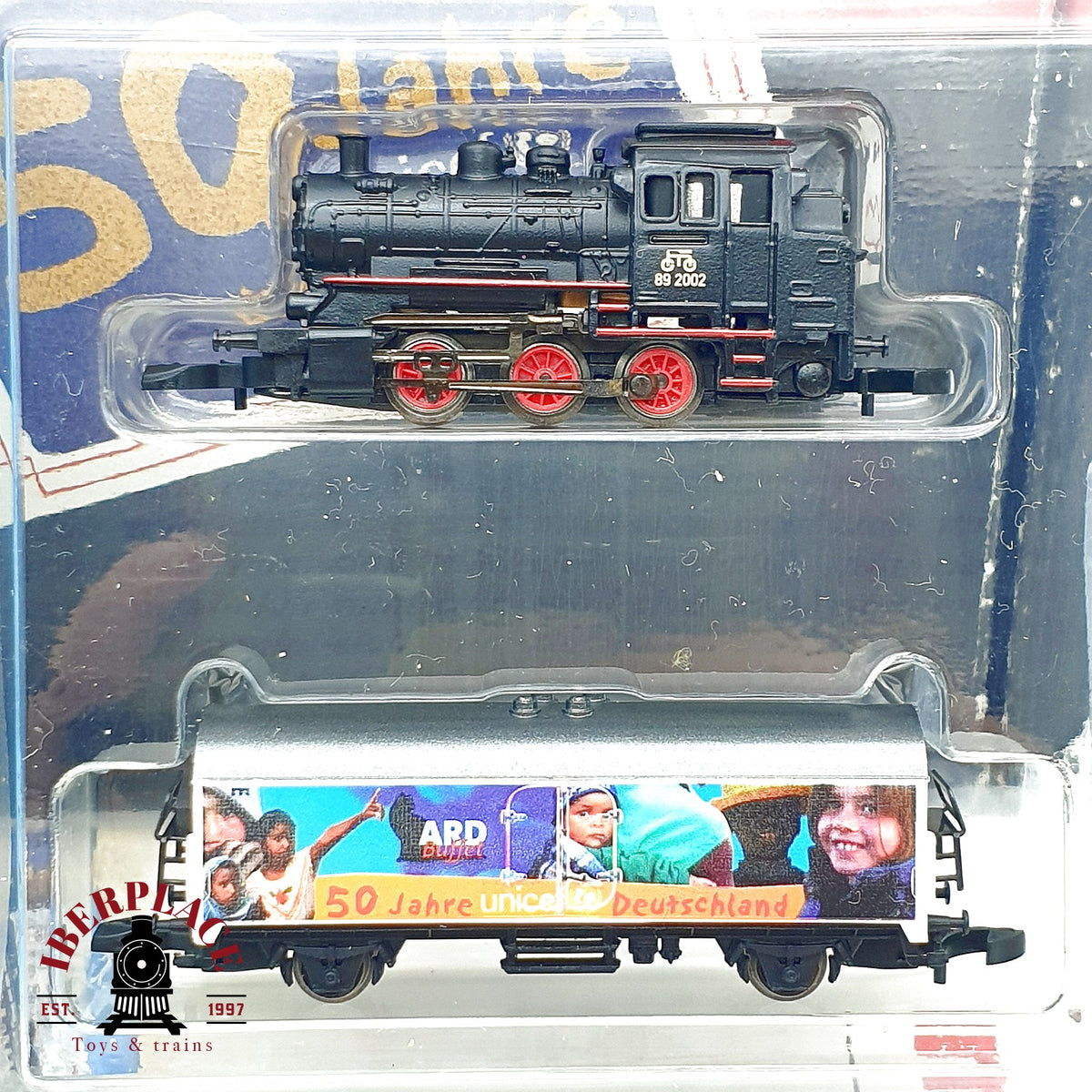 ♻️ 🚂 Märklin set iniciacion Locomotora + vagon ARD unicef 150 años Escala Z 1:220