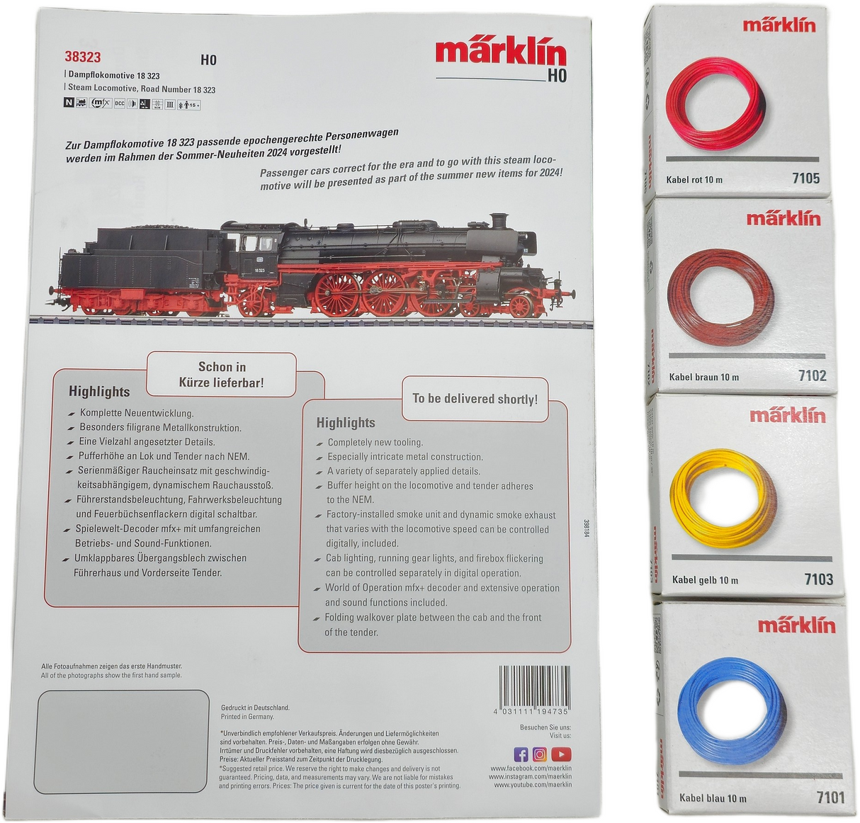 Pack de 4 Cables Märklin 10m con Póster de Colección – Ideal para Maquetas H0 y Z