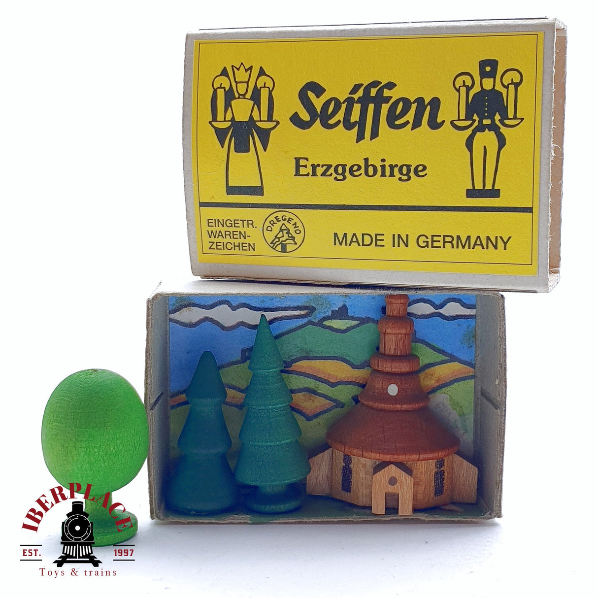 ♻️ 2da mano - Seiffen figuras en minuatura antiguas de madera iglesia arboles