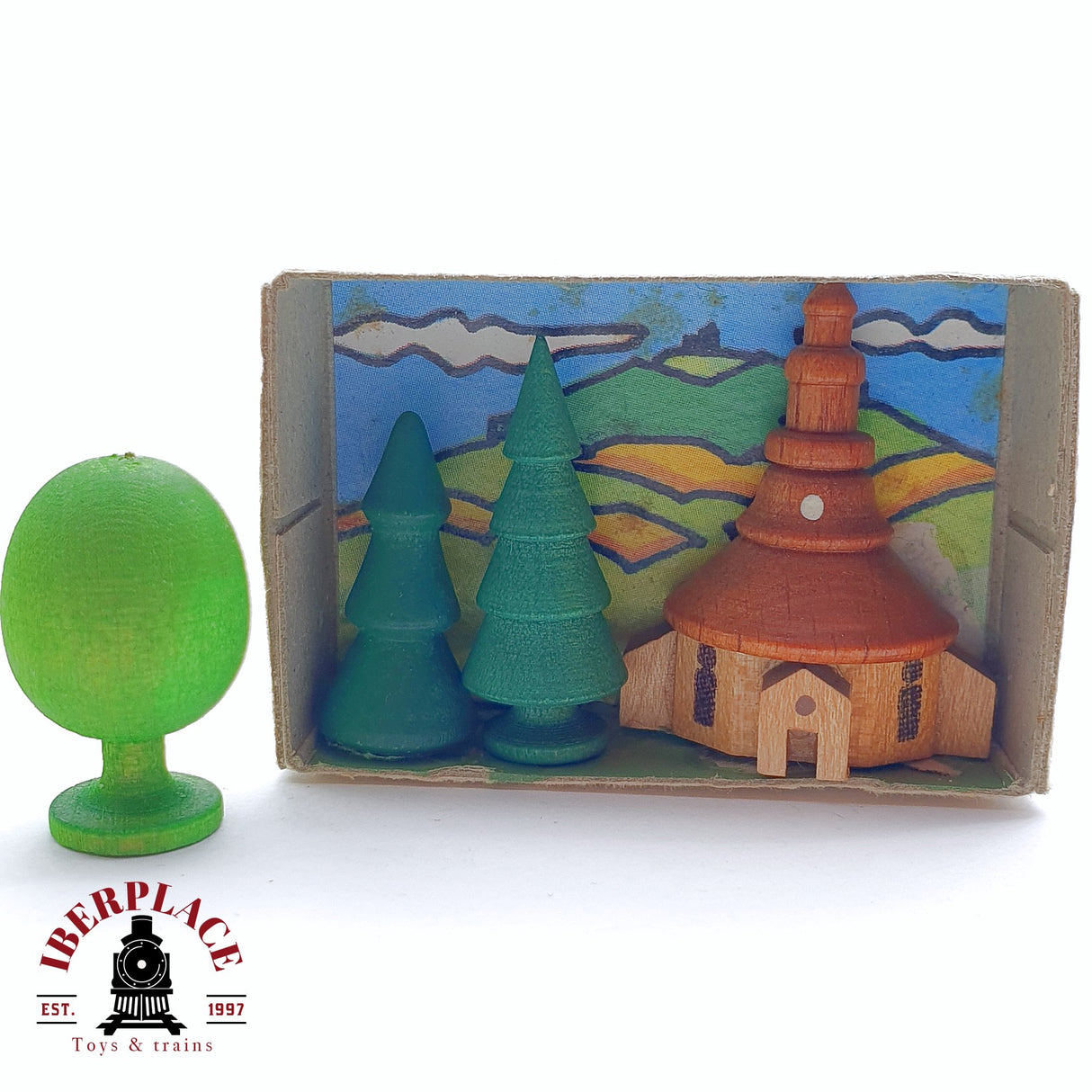 ♻️ 2da mano - Seiffen figuras en minuatura antiguas de madera iglesia arboles