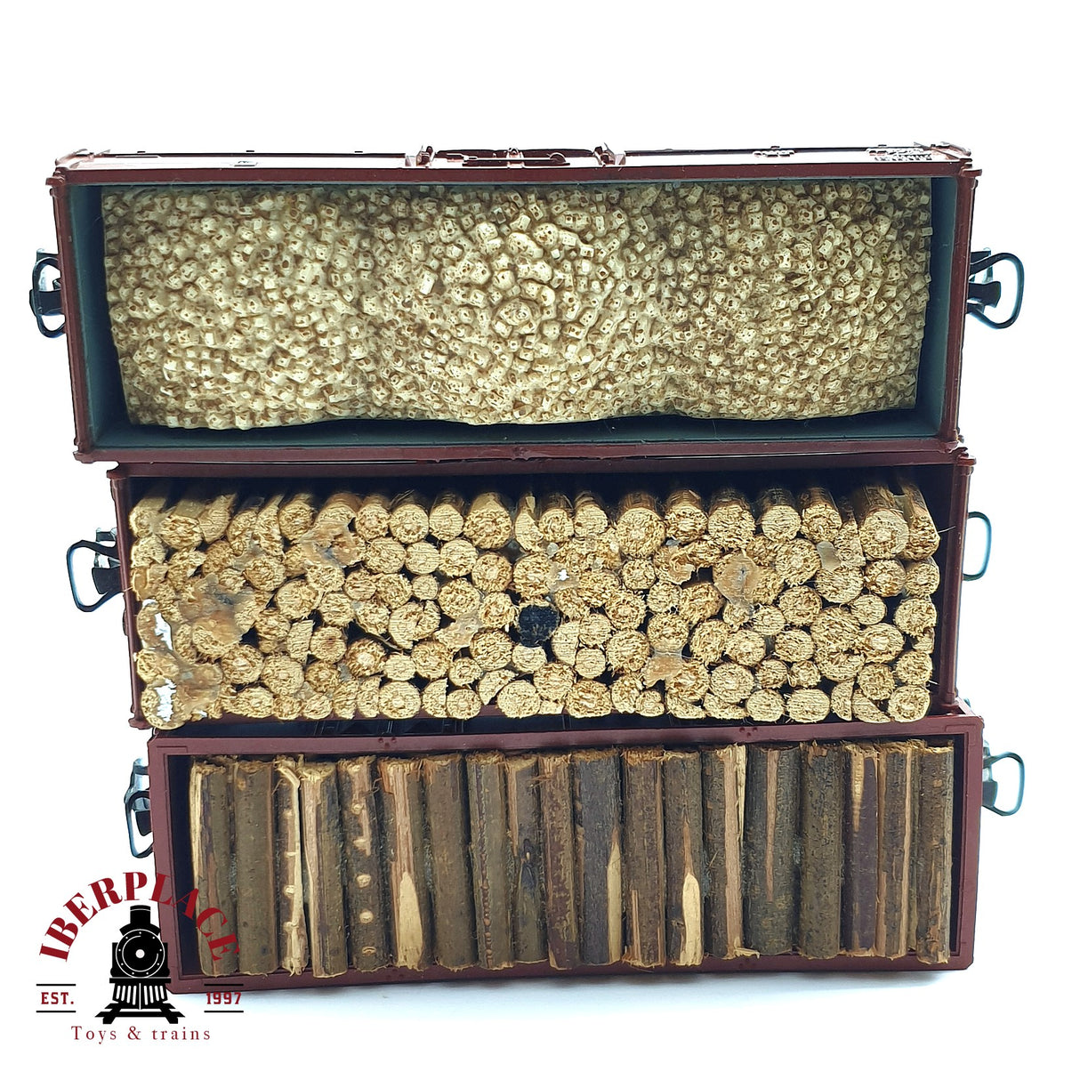 ♻️ 2da mano - Märklin 3x vagones abiertos con troncos de carga DB SNCF H0 escala 1:87 EH010