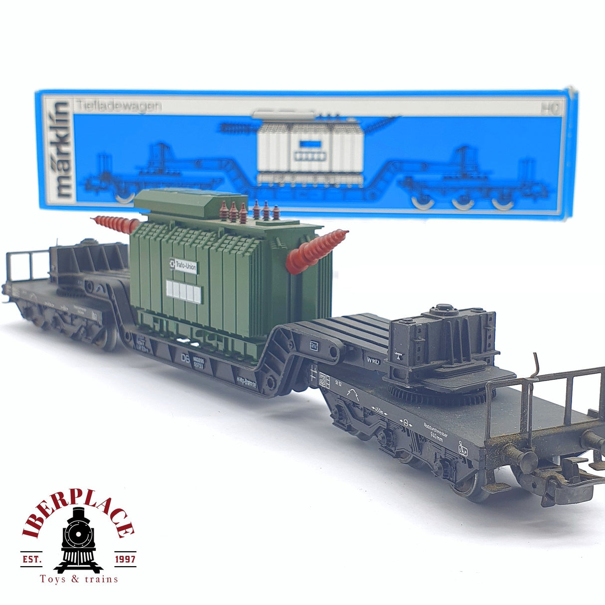 ♻️ 2 mano - Märklin 4617 remolque de plataforma baja DB H0 escala 1:87 TEN03