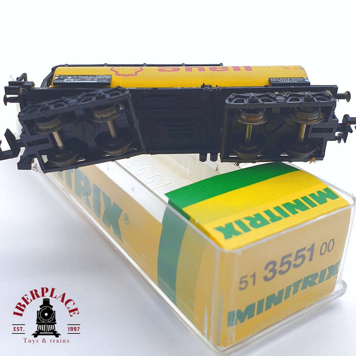 ♻️ 2 mano - Minitrix 51 3551 00 vagón cisterna Shell DB N escala 1:160 TEN03