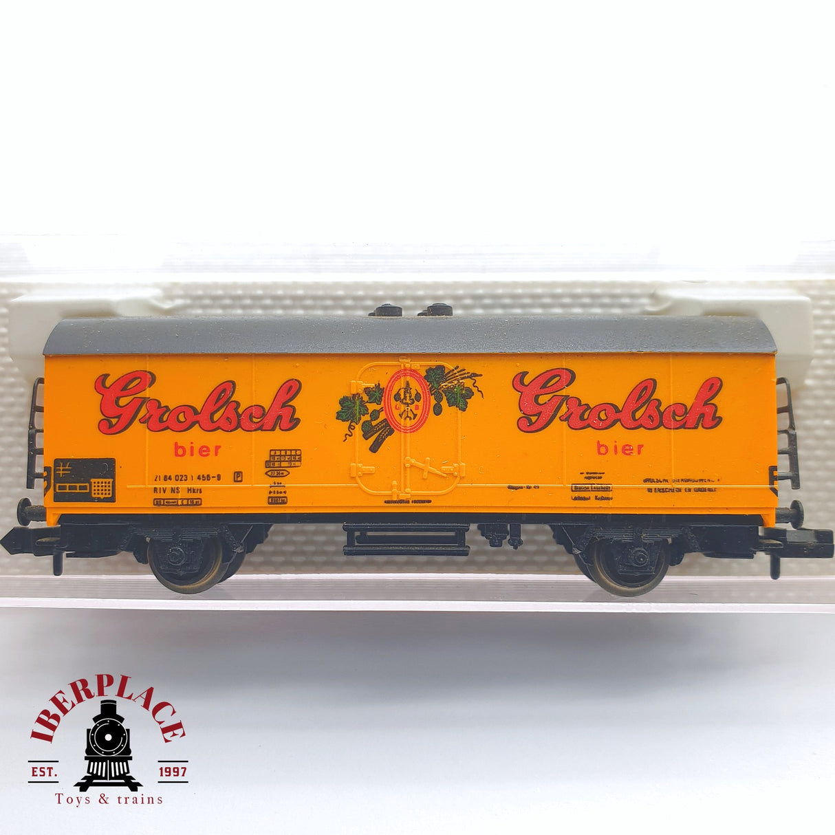 ♻️ 2 mano - Fleischmann 8325 vagón cerrado Grolsch bier NS N escala 1:160 TEN03