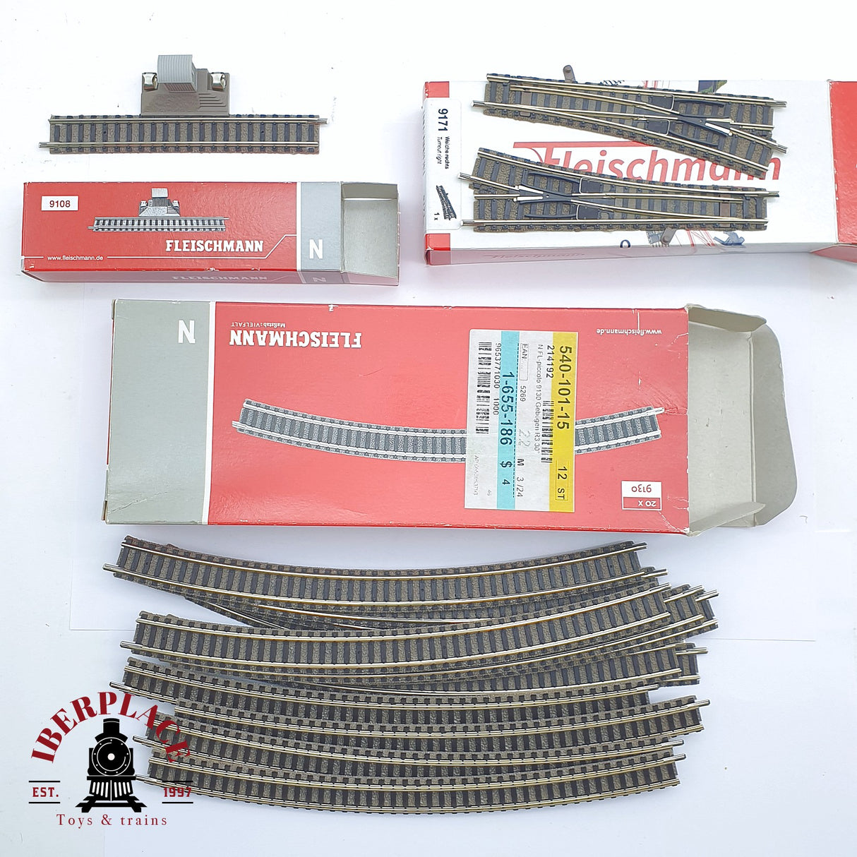 ♻️ 2 mano - Fleischmann lote vías curvas desvíos N escala 1:160 TEN04