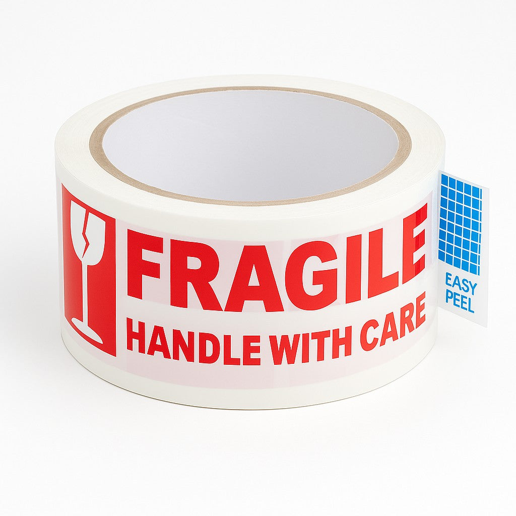 Iberplace Pack – Cinta adhesiva de embalaje “FRAGILE” | Variantes 1–72 rollos | Silenciosa, resistente y fácil de usar