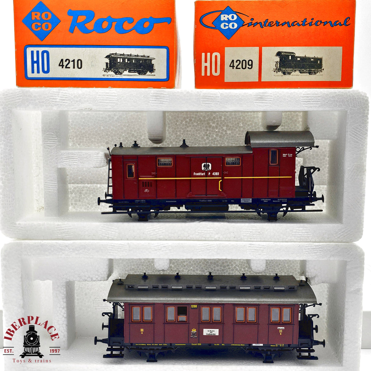 ♻️ 2da mano - DC Roco 2x 4210 4209 vagones pasajeros K.P.E.V H0 escala 1:87 E13