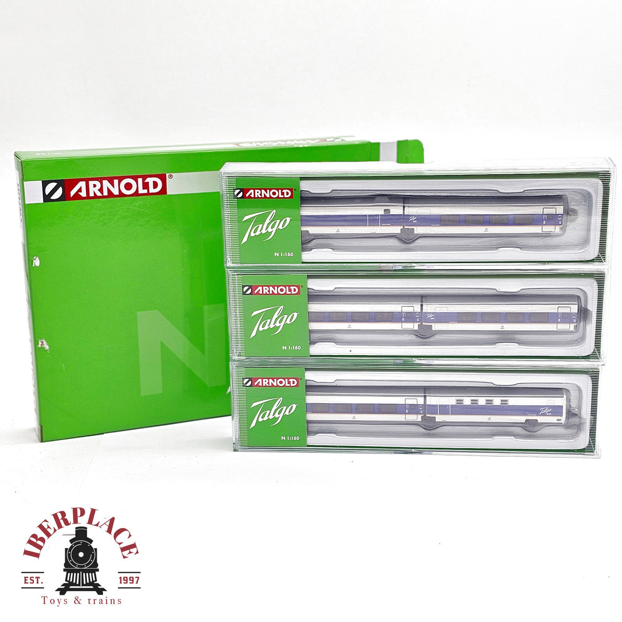 🧨 Liquidación – Arnold HN4462 Set RENFE Talgo 200 – 6 Coches – Blanco/Azul con Franja Amarilla – Época V – escala N 1:160