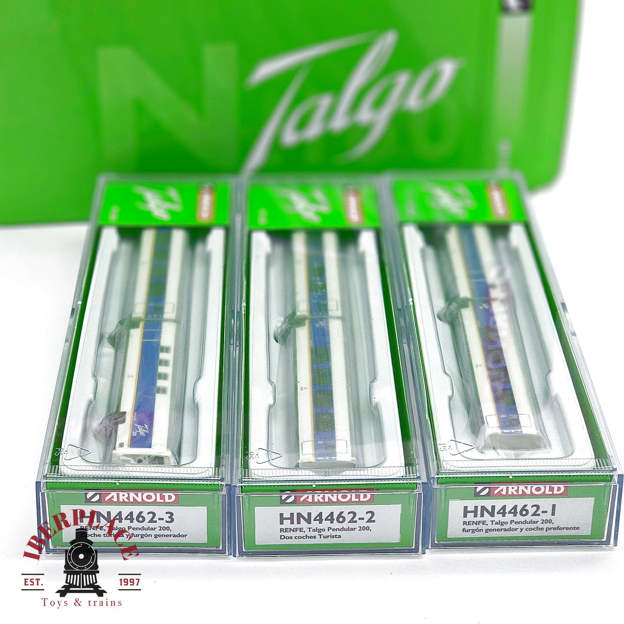 🧨 Liquidación – Arnold HN4462 Set RENFE Talgo 200 – 6 Coches – Blanco/Azul con Franja Amarilla – Época V – escala N 1:160