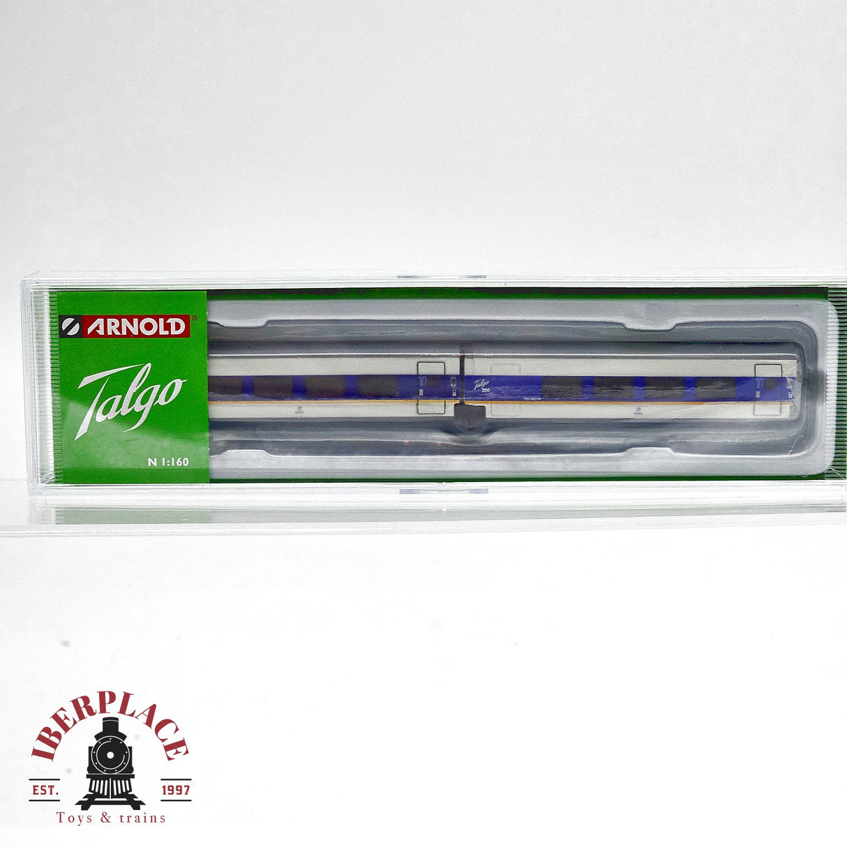 🧨 Liquidación – Arnold HN4464 Pack RENFE Talgo 200 – 1ª Clase + Coche Bar – Blanco/Azul Franja Amarilla – Época V – escala N 1:160