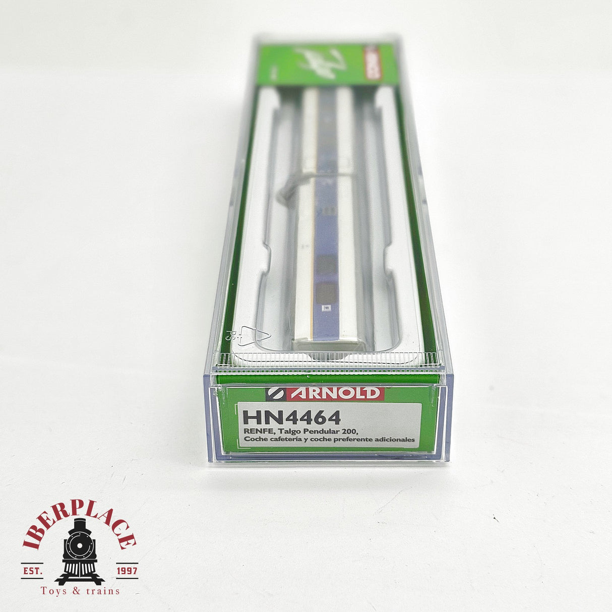 🧨 Liquidación – Arnold HN4464 Pack RENFE Talgo 200 – 1ª Clase + Coche Bar – Blanco/Azul Franja Amarilla – Época V – escala N 1:160