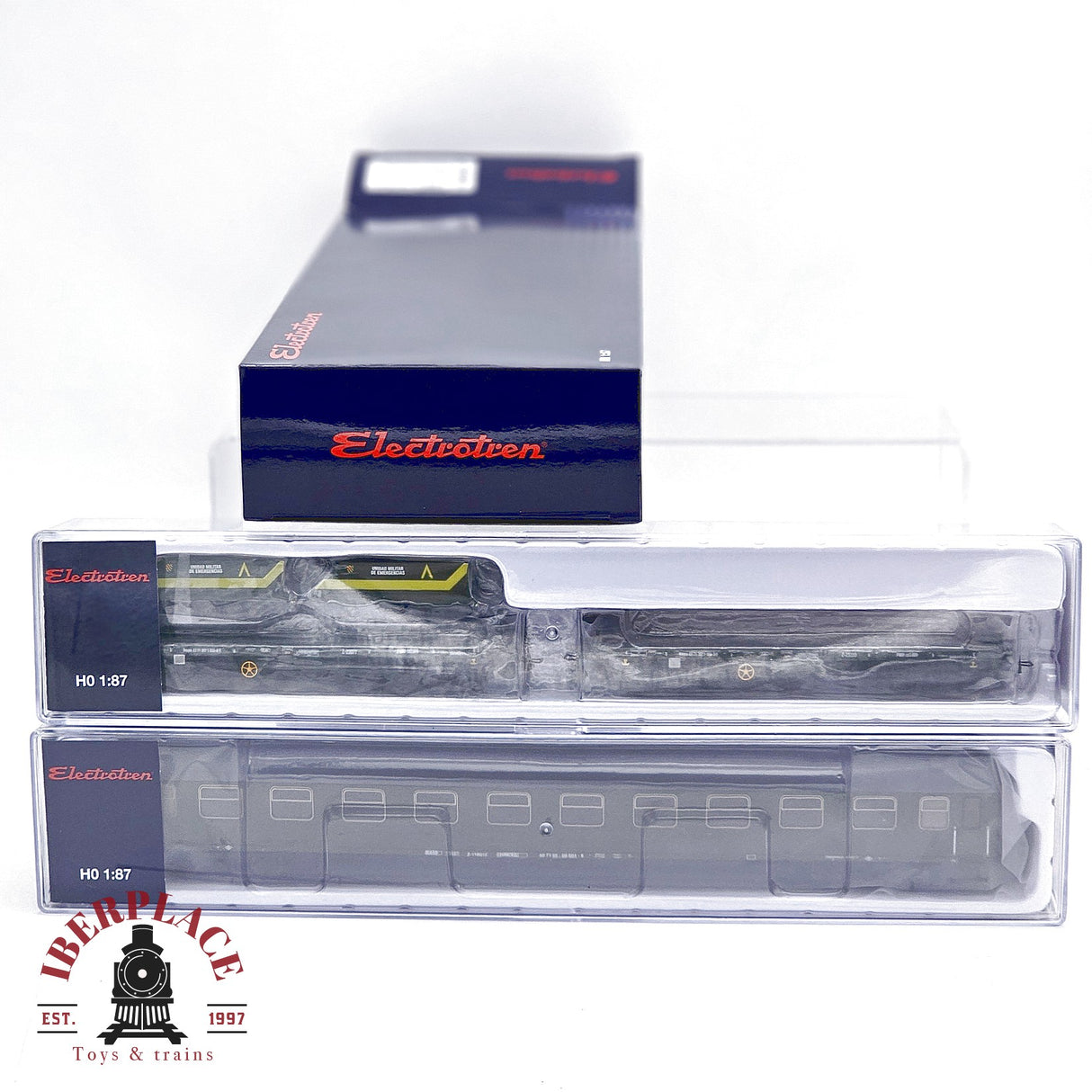 Electrotren HE4015 – Set 3 Unidades RENFE 12000 + 2 Vagones PMM-1 Verde Militar – 1:87 H0 escala DC/CC