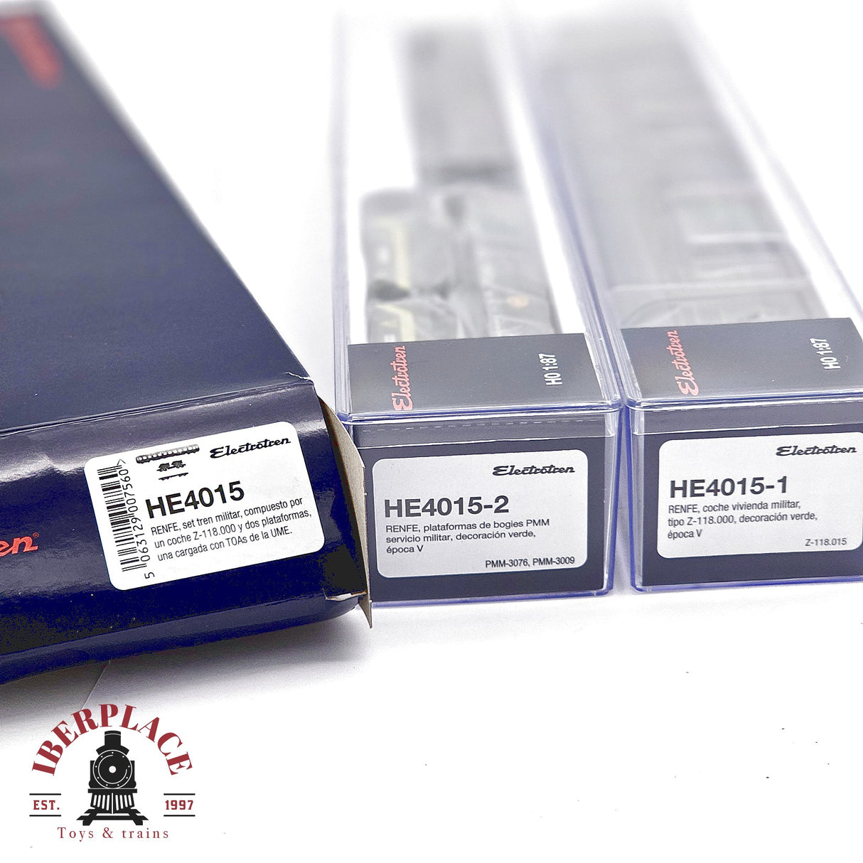 Electrotren HE4015 – Set 3 Unidades RENFE 12000 + 2 Vagones PMM-1 Verde Militar – 1:87 H0 escala DC/CC