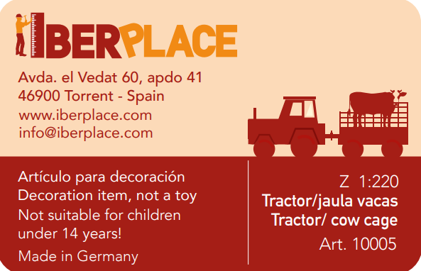 Z 1:220 escala figuras Iberplace 10005 Tractor jaula vacas modelismo
