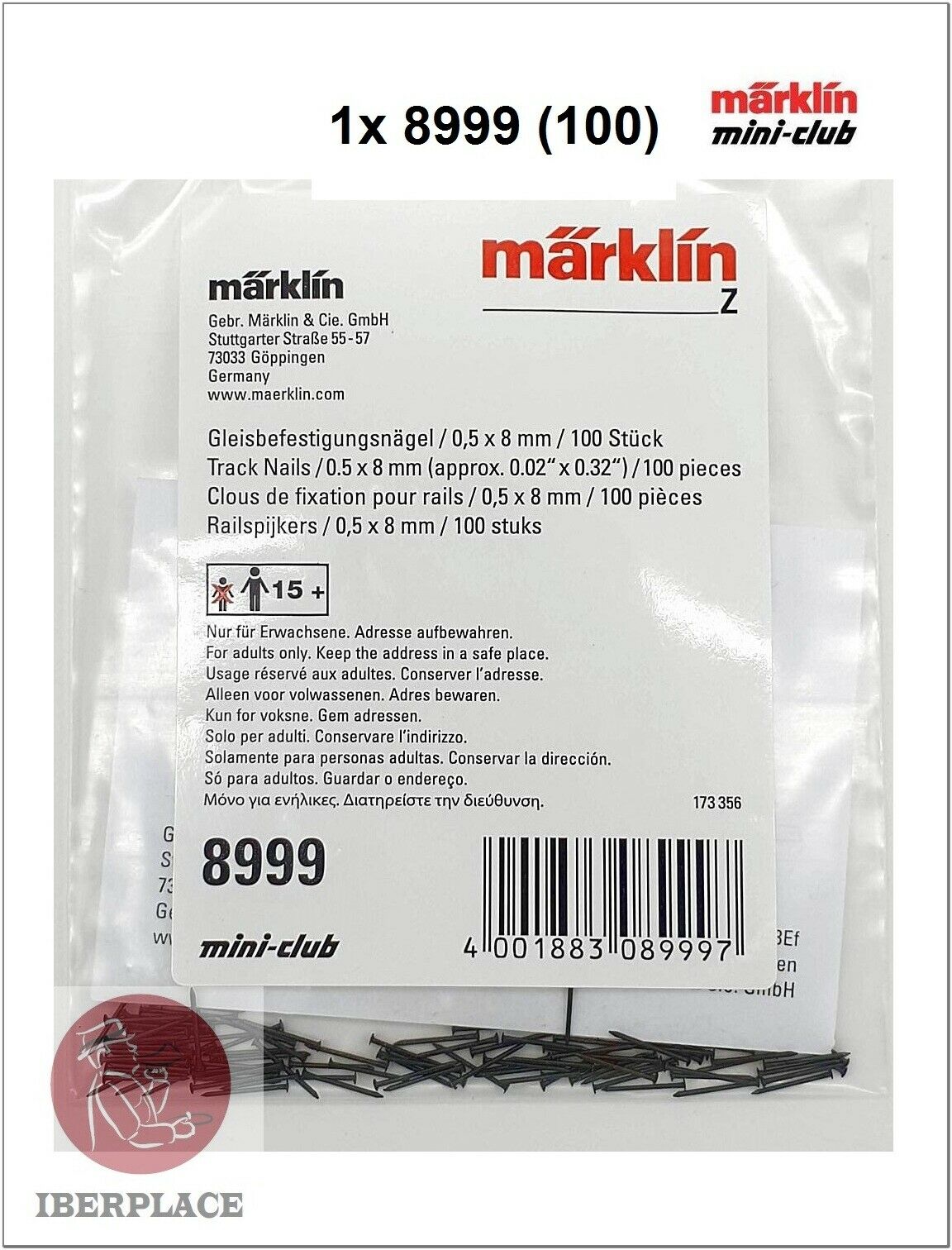 Märklin 8999 mini-club escala Z 1:220 Set 100x Nails Clavos Clous Chiodi Nägel