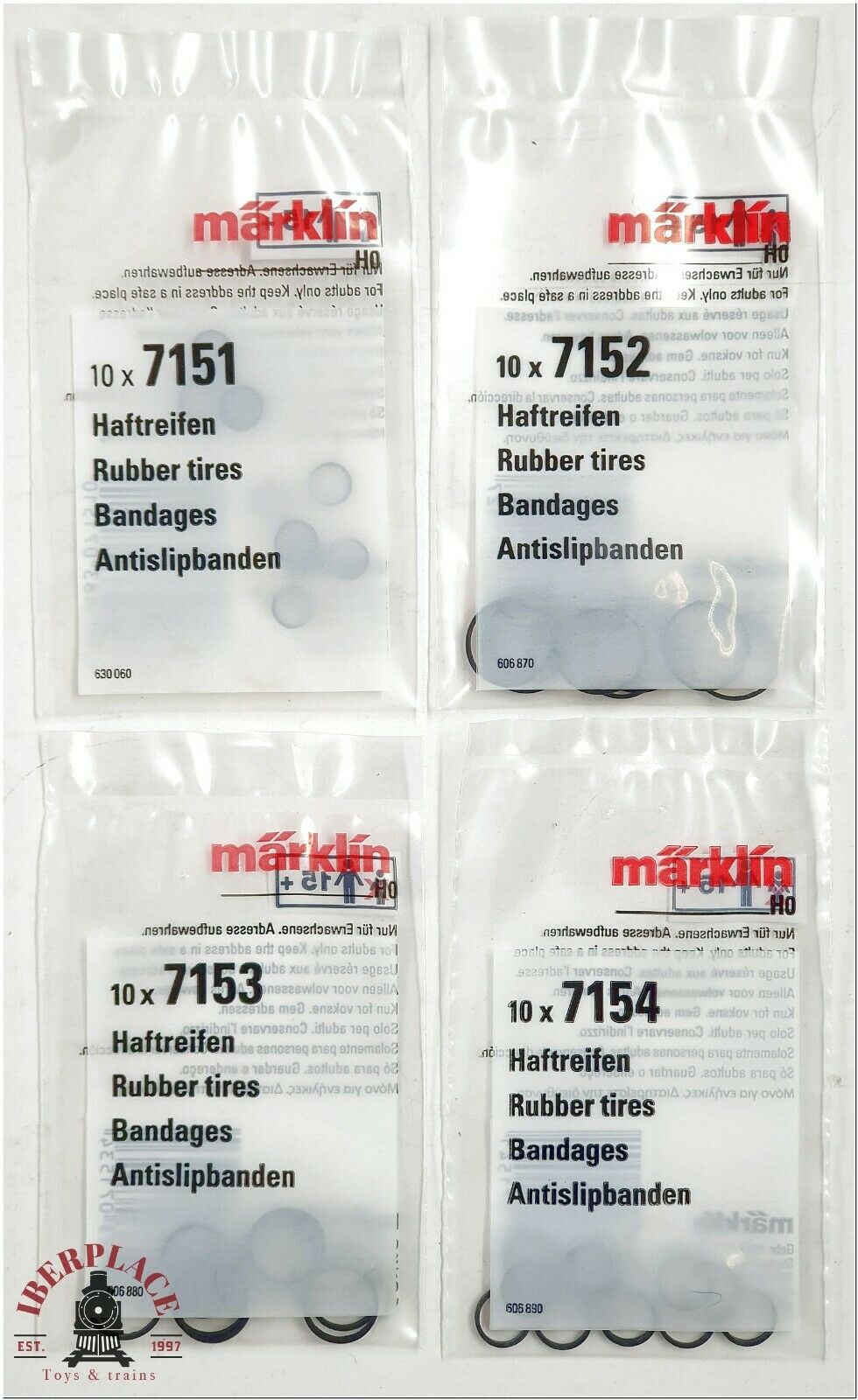 H0 escala 1:87 Marklin gomas locomotora Rubber tires Bandages Haftreifen 4x Set