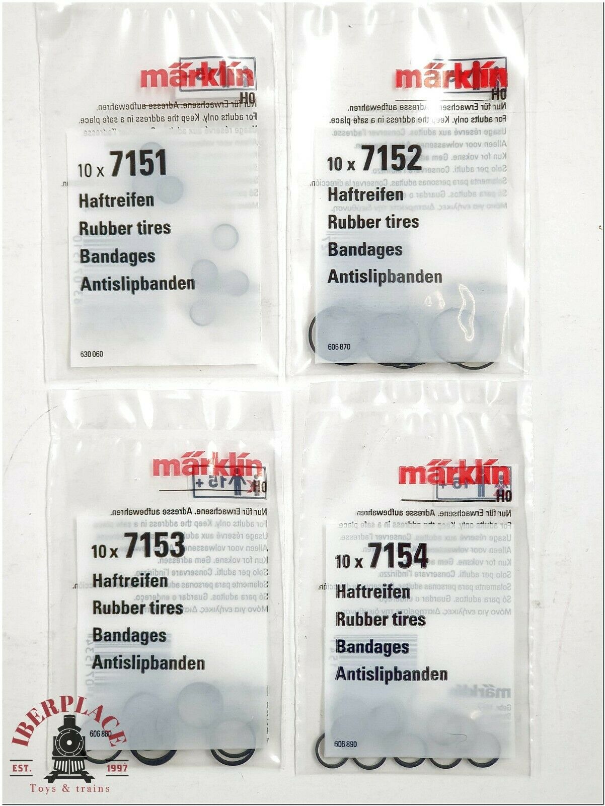 H0 escala 1:87 Marklin gomas locomotora Rubber tires Bandages Haftreifen 4x Set