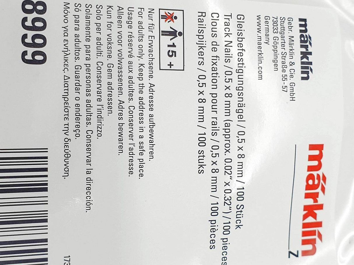 Märklin 8999 mini-club escala Z 1:220 Set 100x Nails Clavos Clous Chiodi Nägel