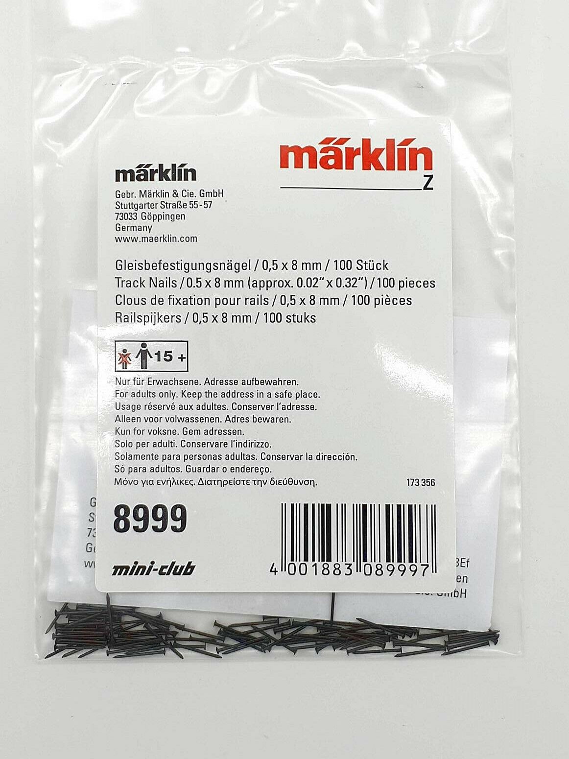 Märklin 8999 mini-club escala Z 1:220 Set 100x Nails Clavos Clous Chiodi Nägel