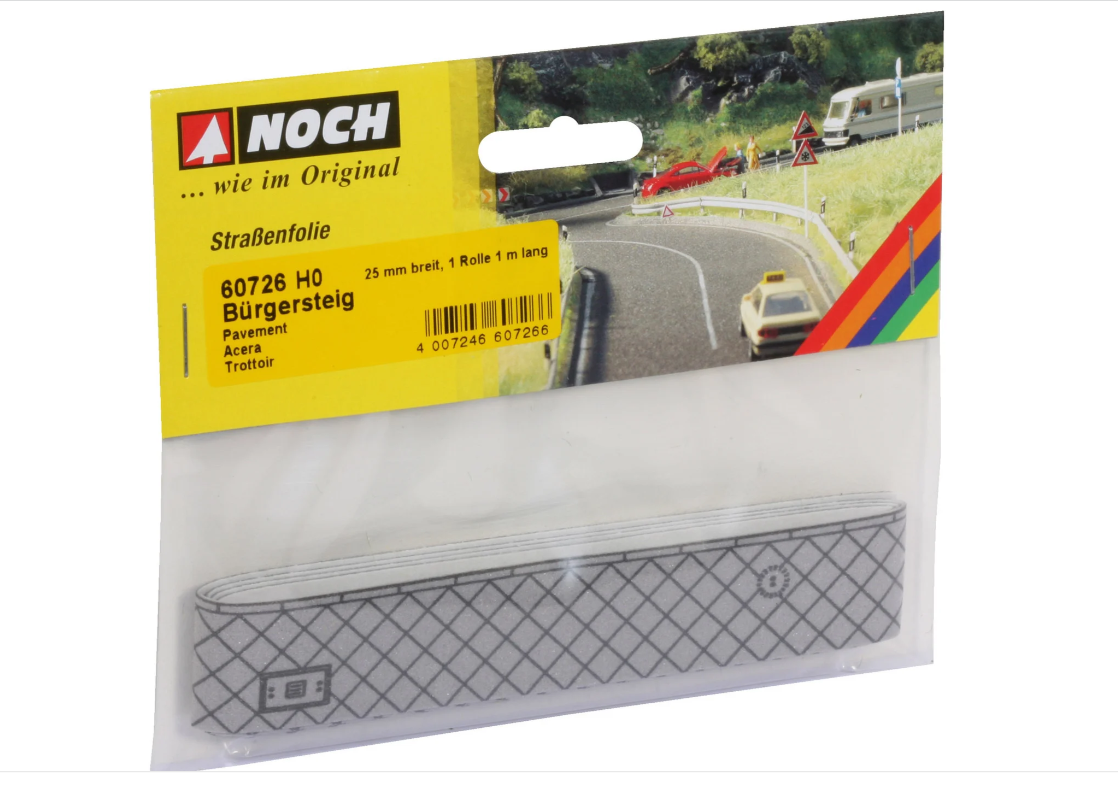 H0 1:87 escala Noch 60726 pavimento 25 mm ancho 1 m largo