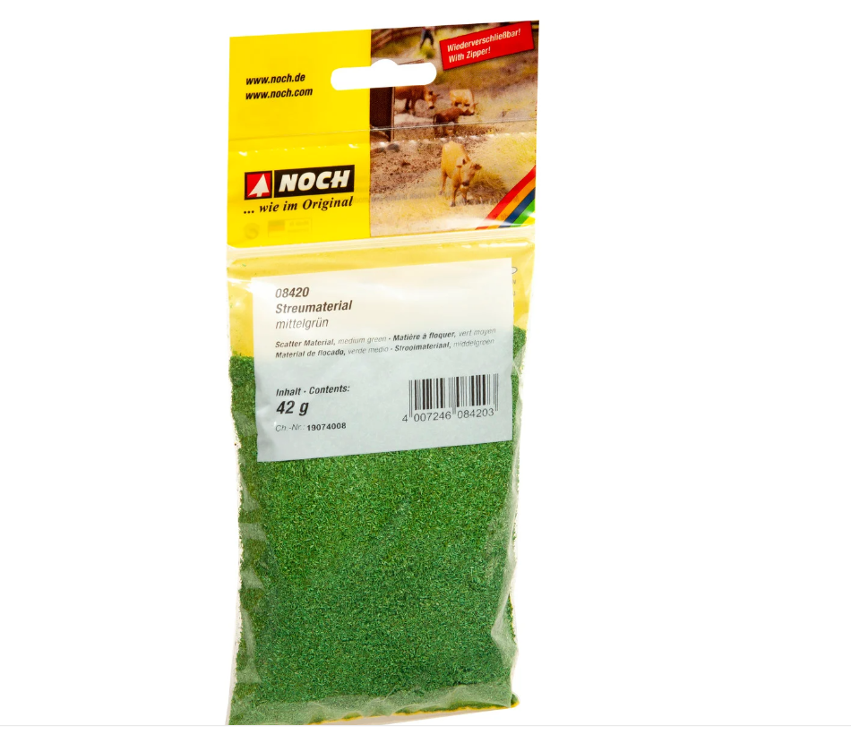 H0 1:87 escala Noch 08420 Material de flocado verde 42gr