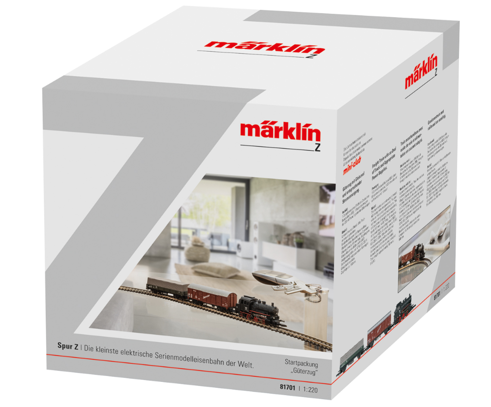 Z 1:220 Märklin 81701 Caja de iniciación Tren mercancías con locomotora de vapor BR 89, circuito ovalado de vías, unidad de conducción, fuente de alimentación