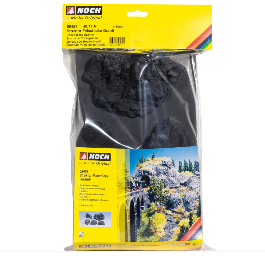 H0 1:87 escala Noch 58451 Piezas de roca granito para decoración 5 piezas