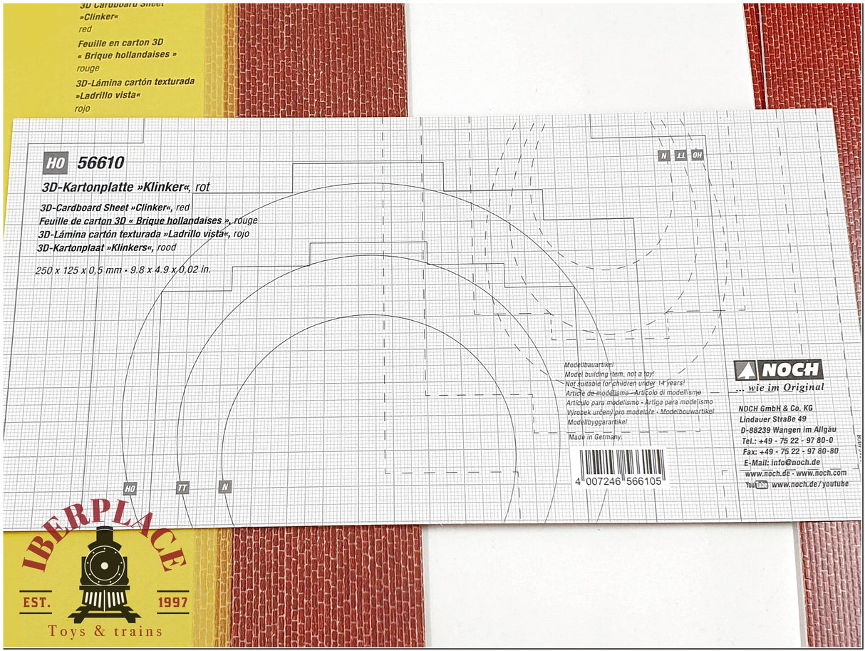 Noch 56610 3D Lámina Ladrillo vista 250x125x0,5mm rojo escala H0 1:87