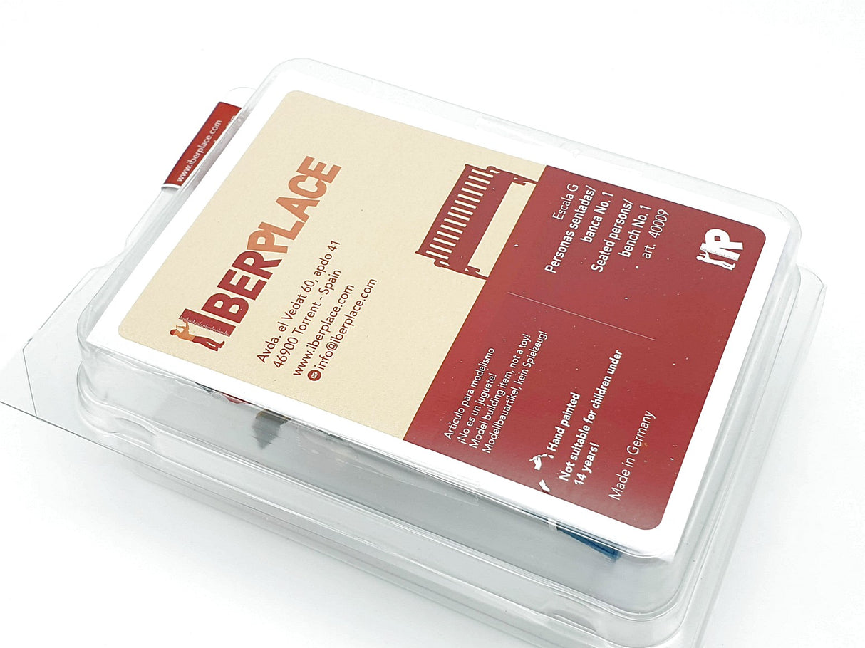 G escala 1:22,5 figuras Iberplace 40009 Personas sentadas banca No.1 Set modelismo