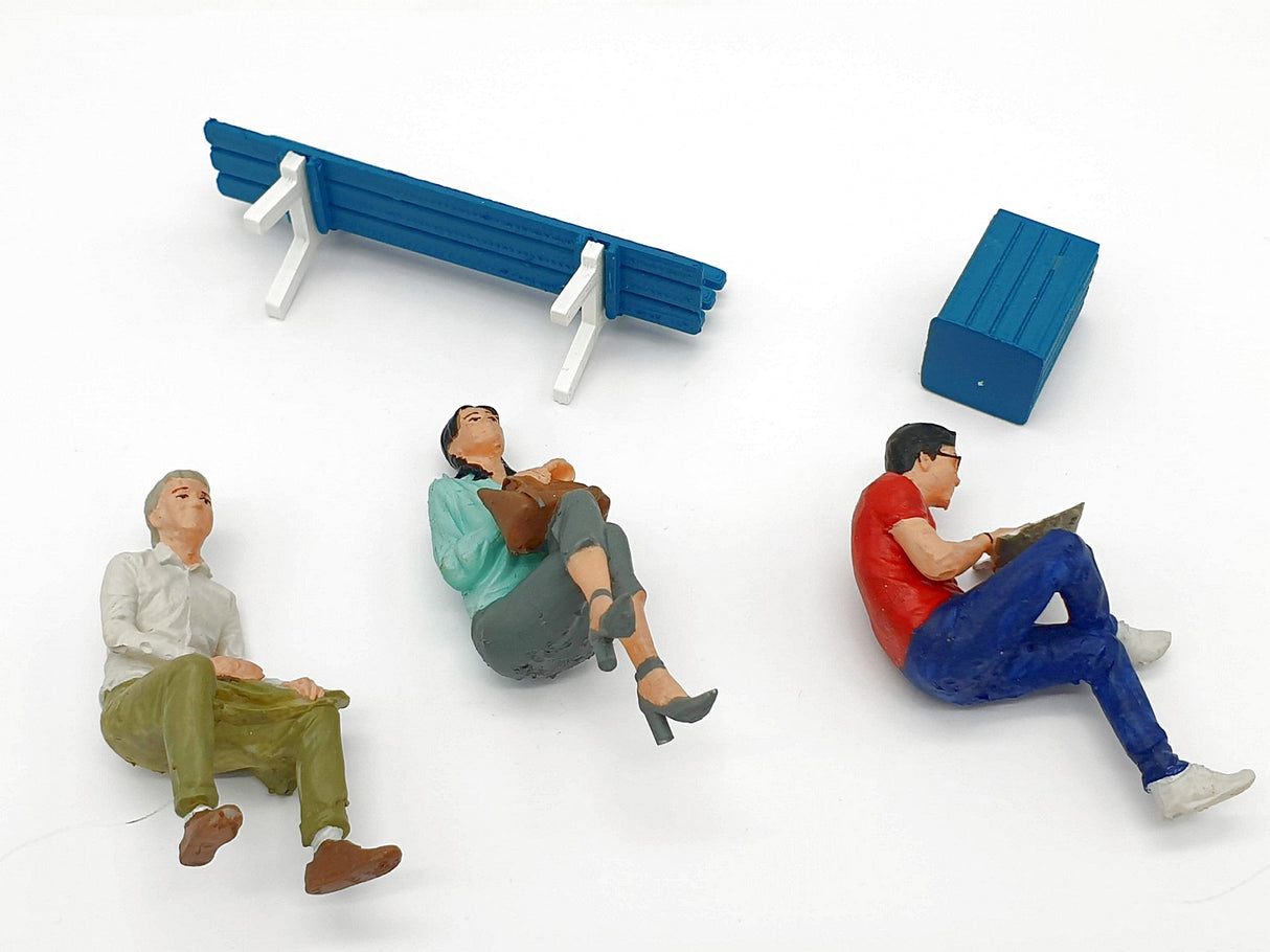 G escala 1:22,5 figuras Iberplace 40009 Personas sentadas banca No.1 Set modelismo