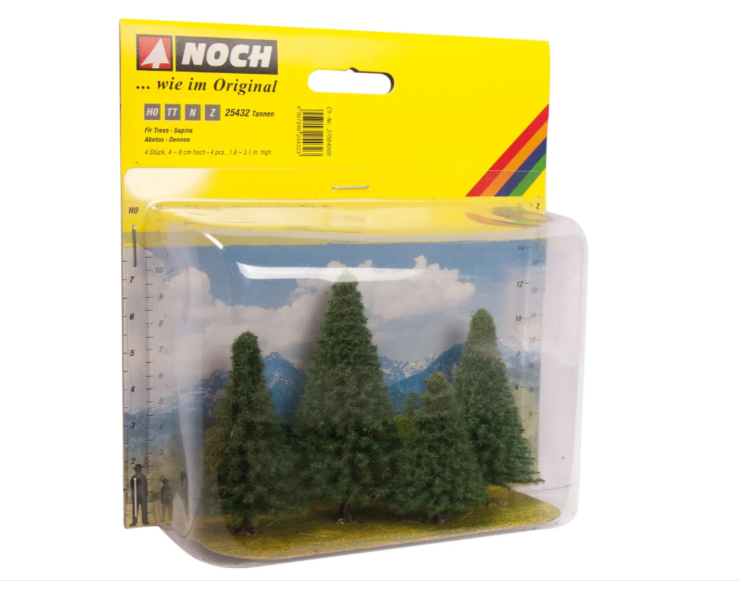 H0 1:87 escala Noch 25432 Abetos verdes 4 piezas 4 - 8 cm