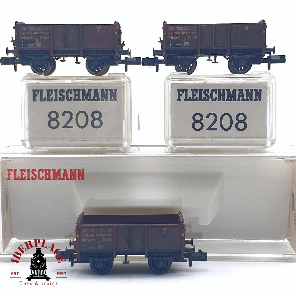 ♻️ 2da mano -  3x Fleischmann 8208 vagones de borde alto DR N escala 1:160