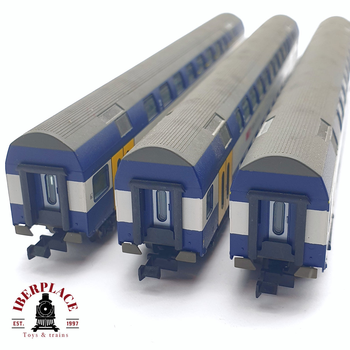 ♻️ 2da mano - 3x Fleischmann vagones pasajero de doble piso clase 1-2 SBB CFF N escala 1:160