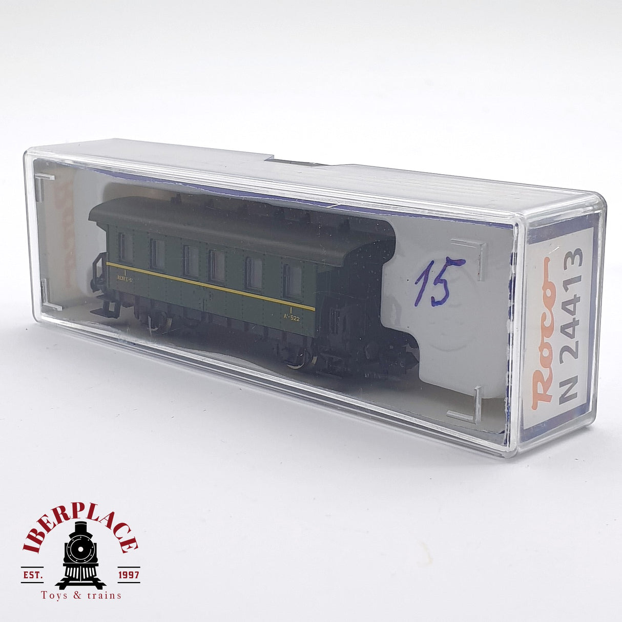 ♻️ Segunda mano - Roco 24413 vagón pasajeros RENFE A522 verde N escala 1:160 1/2