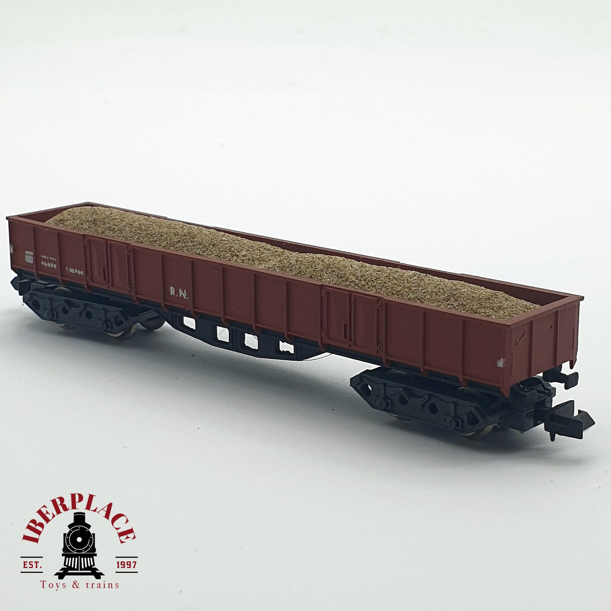 ♻️ IBERTREN vagón con carga de gravilla RENFE RN Rojo oxido N escala 1:160