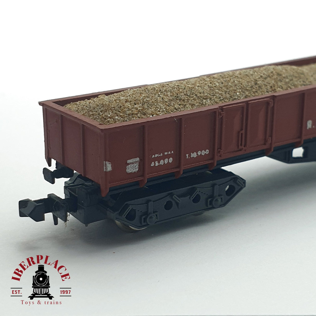 ♻️ IBERTREN vagón con carga de gravilla RENFE RN Rojo oxido N escala 1:160