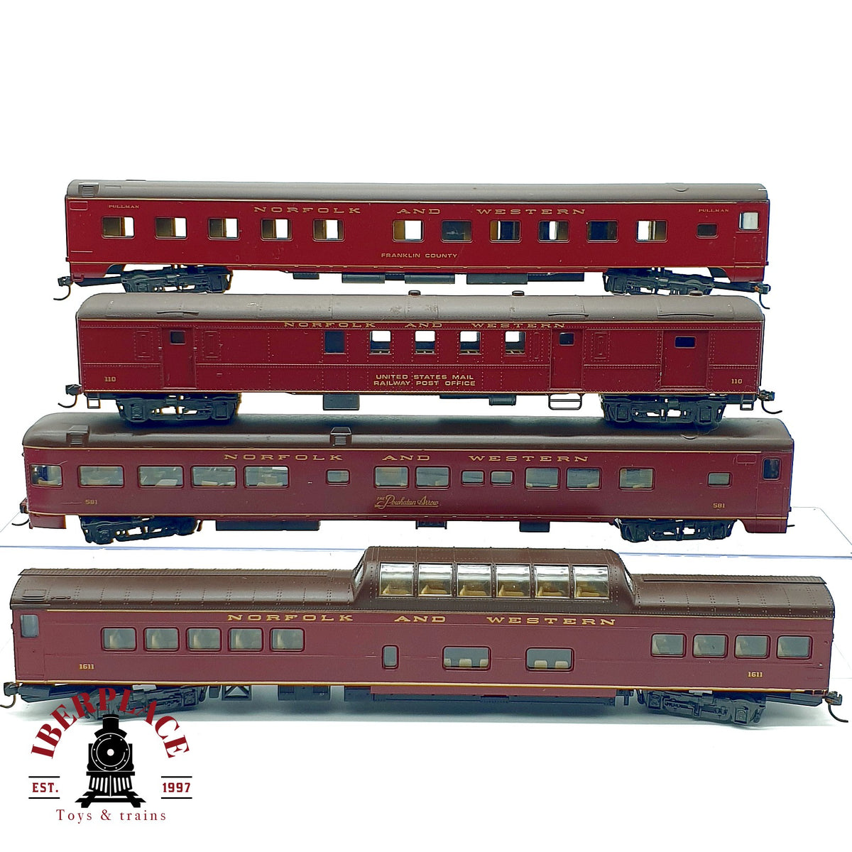 ♻️ 🚂 Rivarossi 4x vagones Norfolk and Western N&W Vista Dome Mail DC Escala H0 1:87