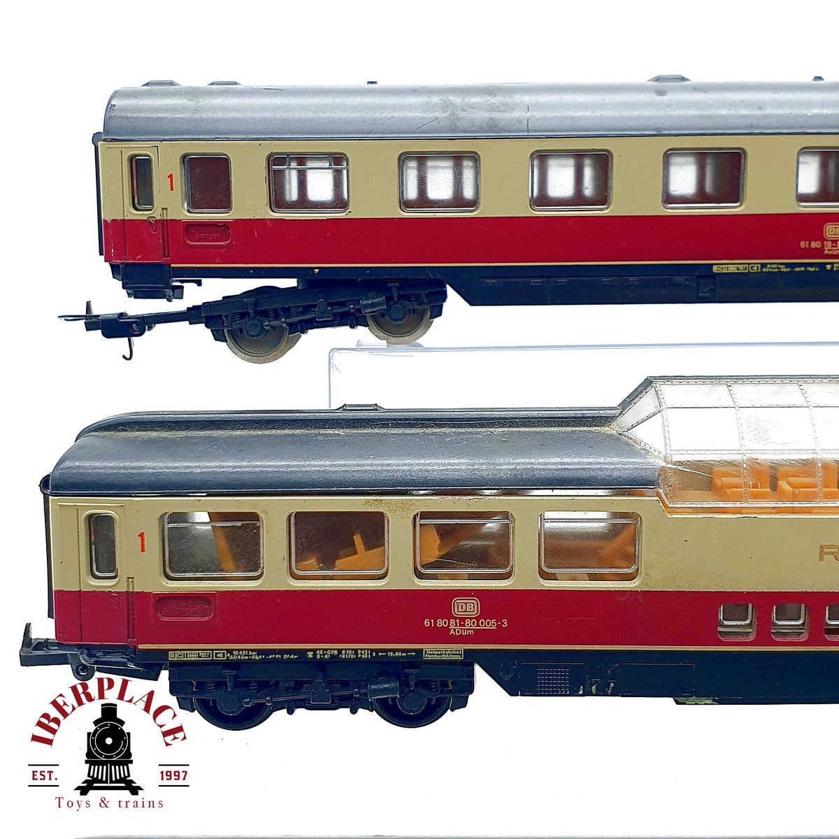 ♻️ 🚂 Lima 4x vagones Trans Europ Express (TEE) Rheingold DB coche panorámico DC Escala H0 1:87