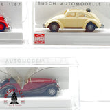 ♻️ 🚂 Busch 3x Coches Morgan Plus 8 Mercedes 170V VW Kafer 47104 41421 Escala H0 1:87
