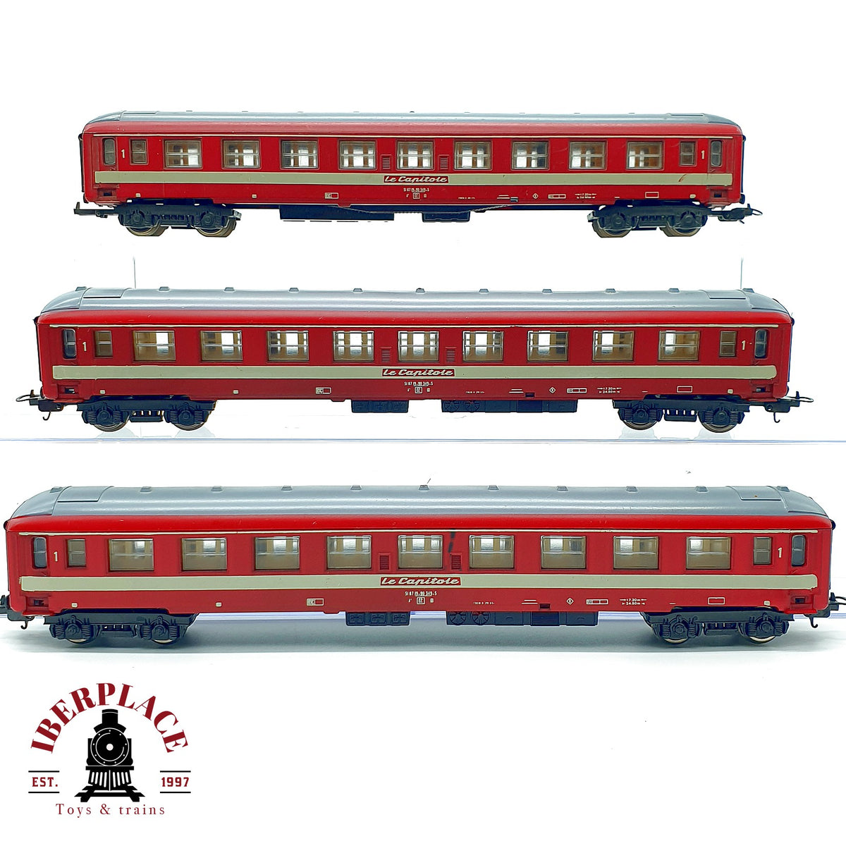 ♻️ 🚂 Lima 3x vagones de pasajeros "Le Capitole" UIC-Y 1ª Clase de la SNCF Escala H0 1:87