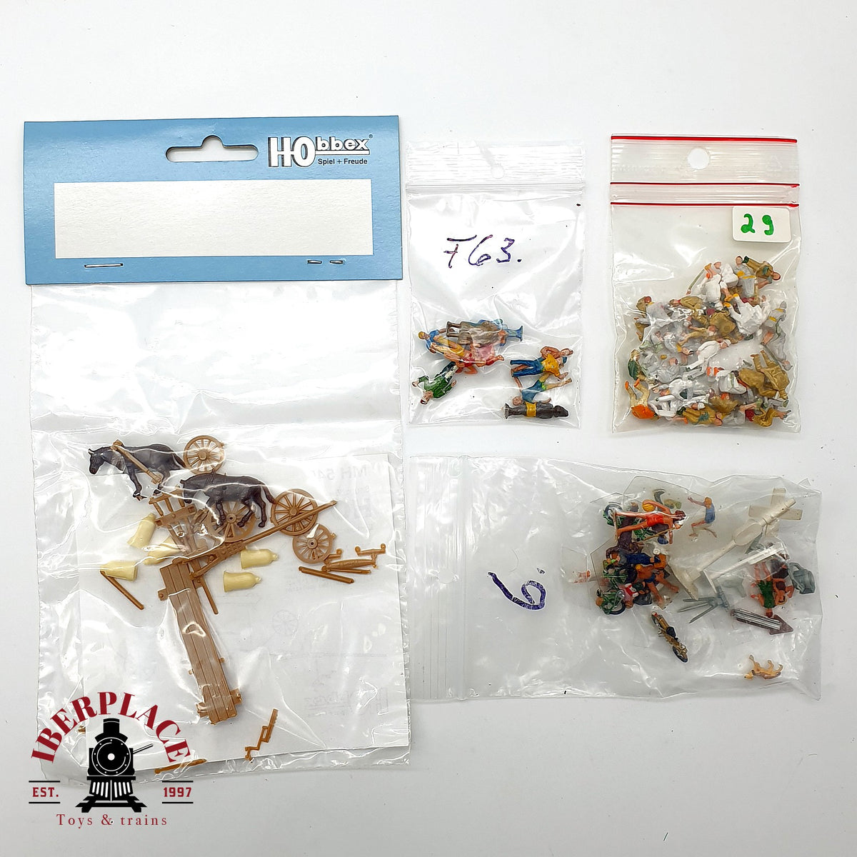 ♻️ 🚂 Hobbox Preiser  Lote Carros Caballos Personajes Figuras Escala H0 1:87