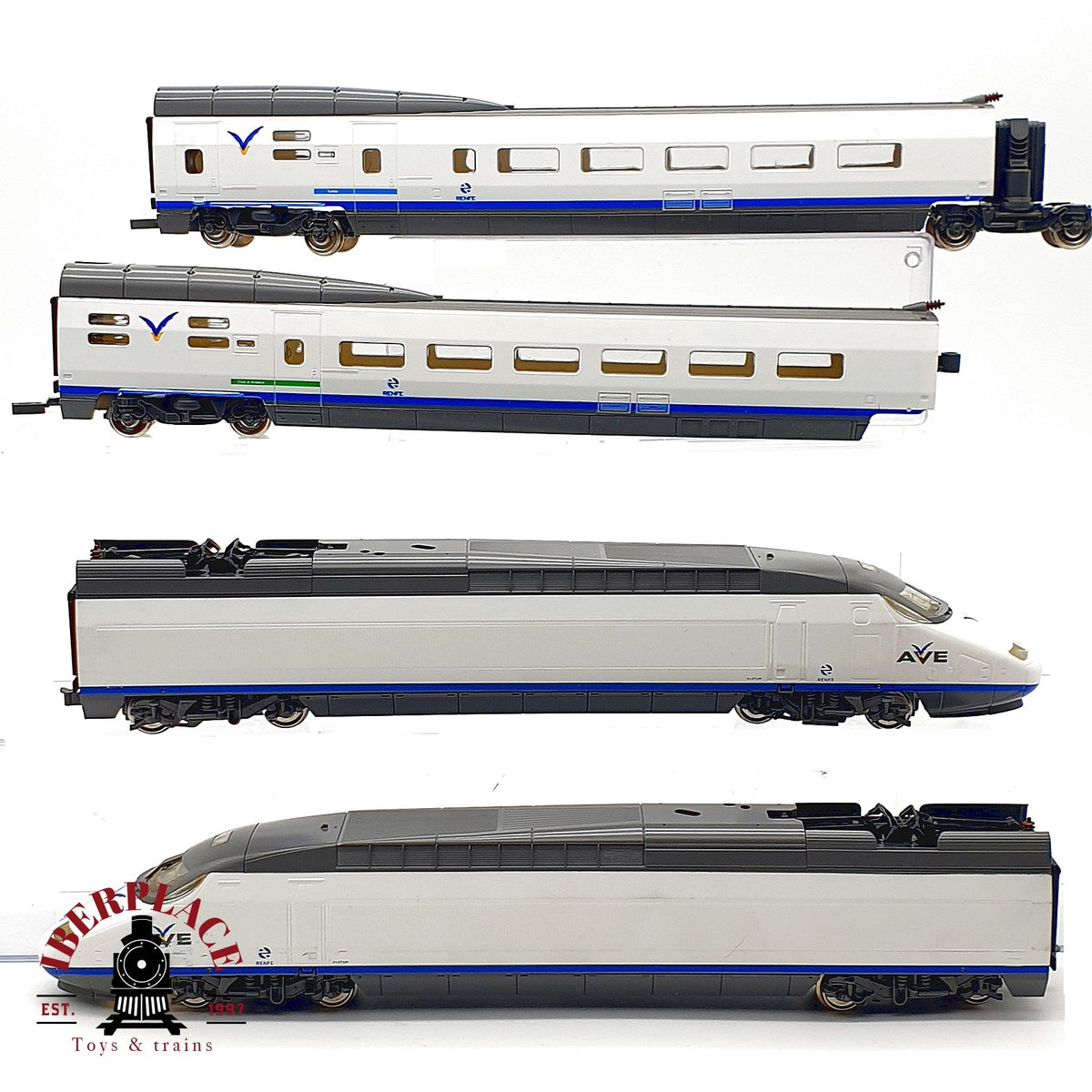 ♻️ 🚂Mehano set 4 piezas tren alta velocidad AVE S100 RENFE Ep V DC Escala H0 1:87