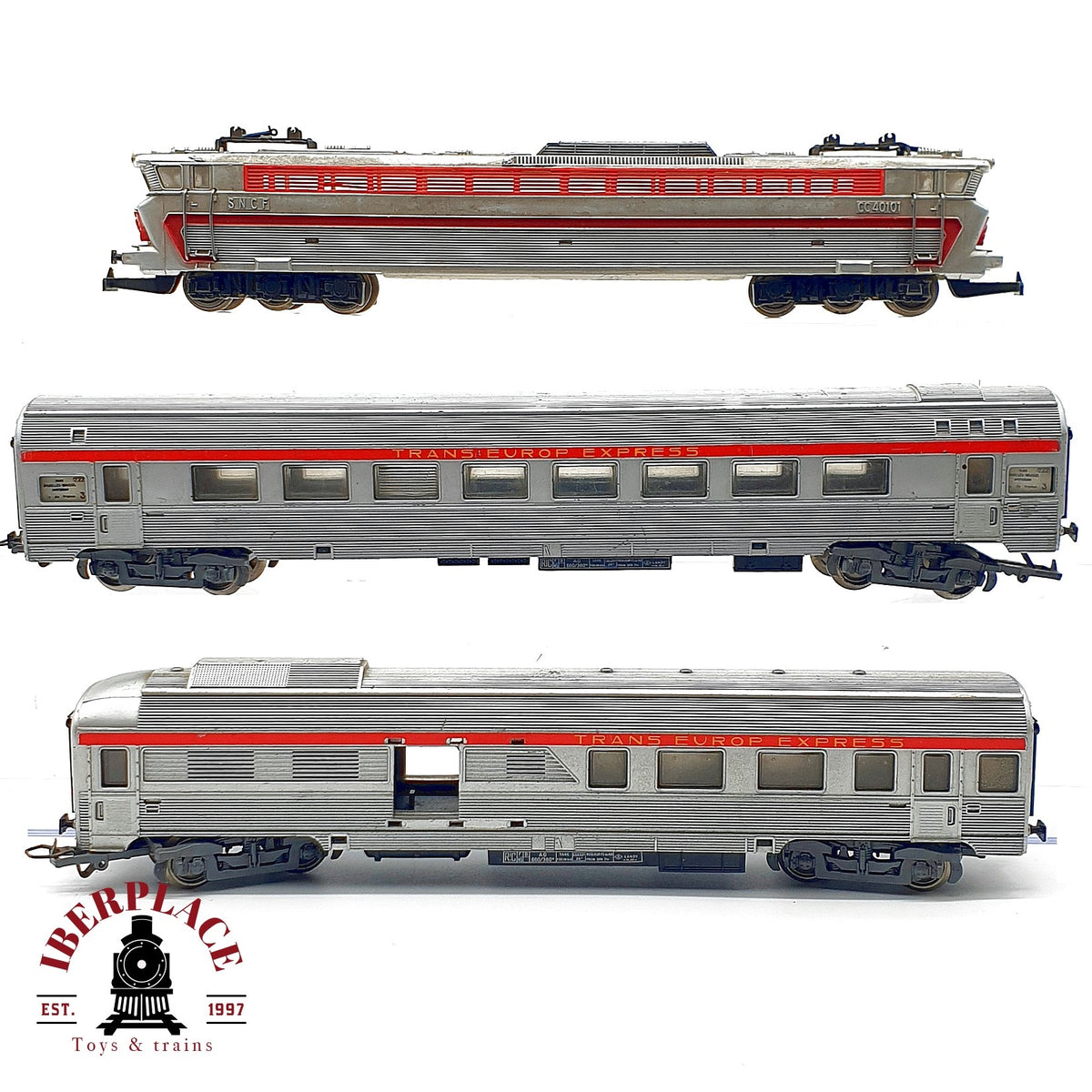 ♻️🛠️ Jouef  locomotora CC 40101 sin motor + 2 vagones TEE SNCF restaurar repuestos DC Escala H0 1:87