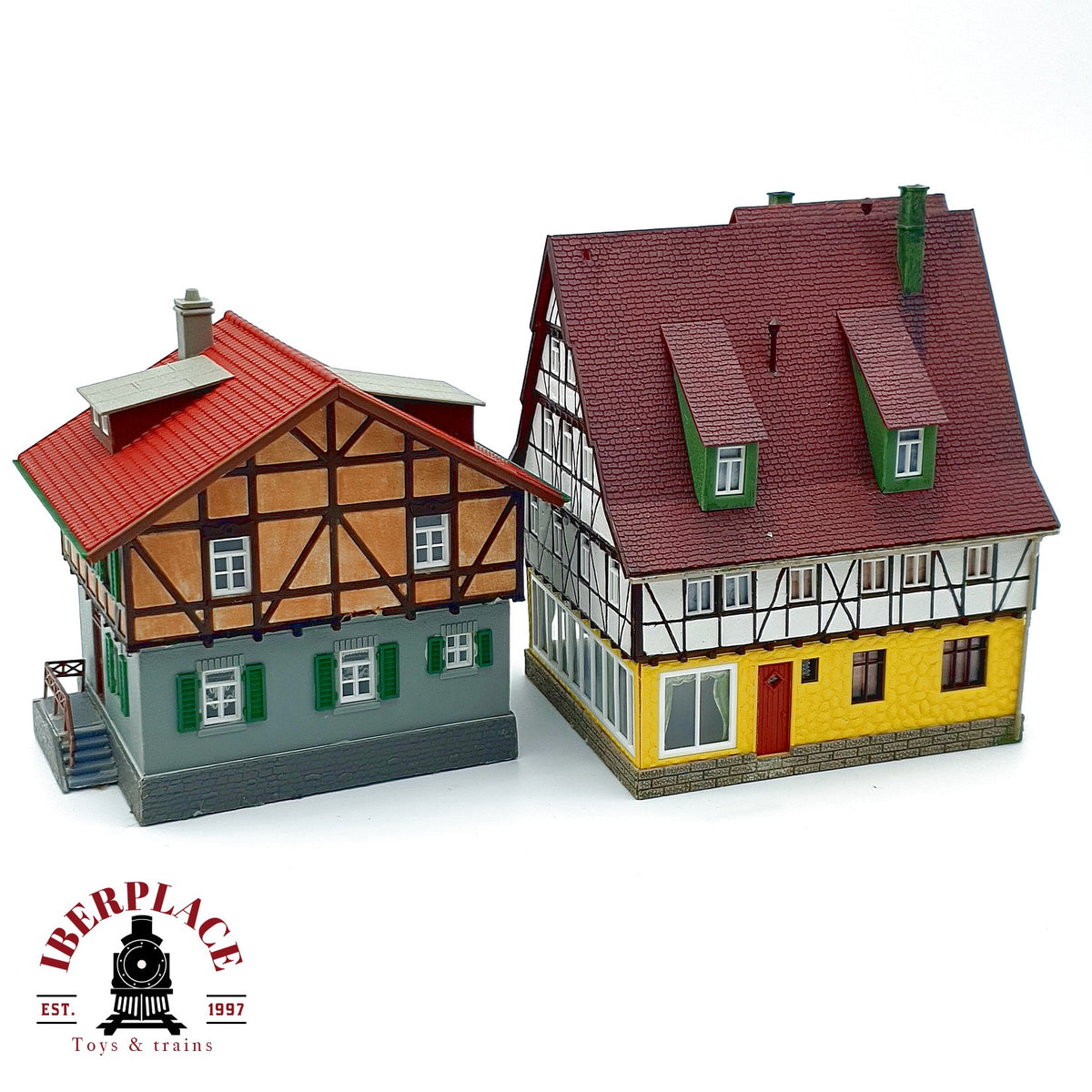 ♻️ 2x Casas alpinas entramado de madera Fachwerkhaus Escala H0 1:87