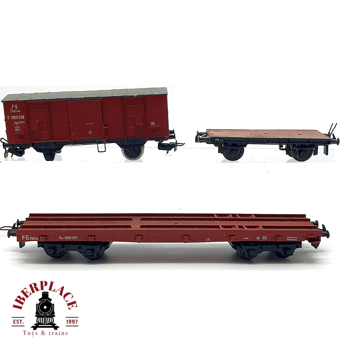 ♻️🚂 3x Rivarossi Vagones Mercancias plataforma FS Escala H0 1:87
