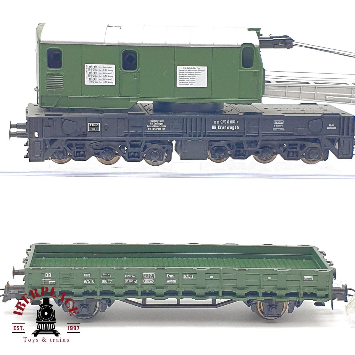 ♻️ 🚂 Roco Vagón Grua Pesada DB Kranwagen con Vagón Apoyo DC Escala H0 1:87