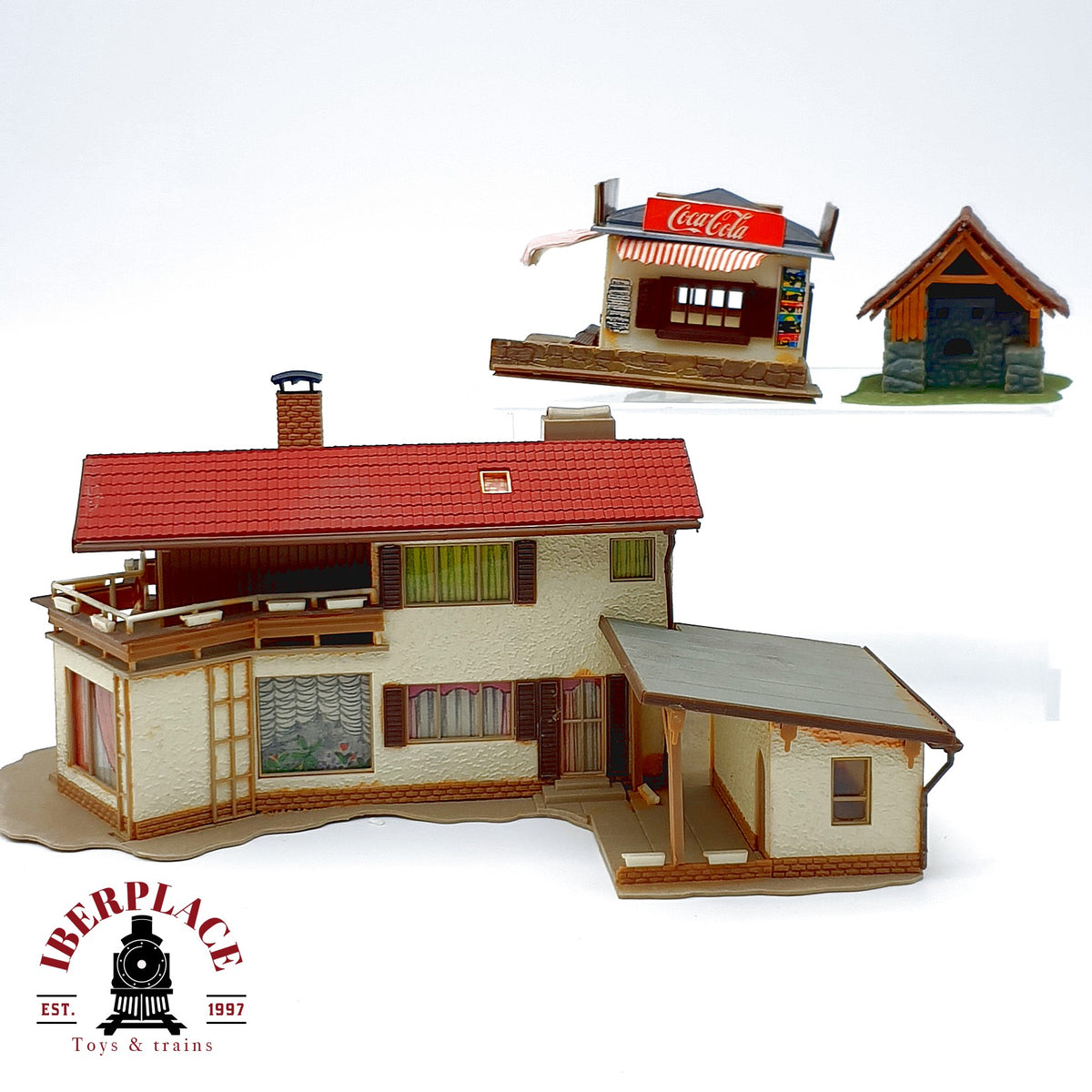 ♻️ Vollmer 3x Casa chalet familiar, quiosco Coca cola y cabaña Escala H0 1:87
