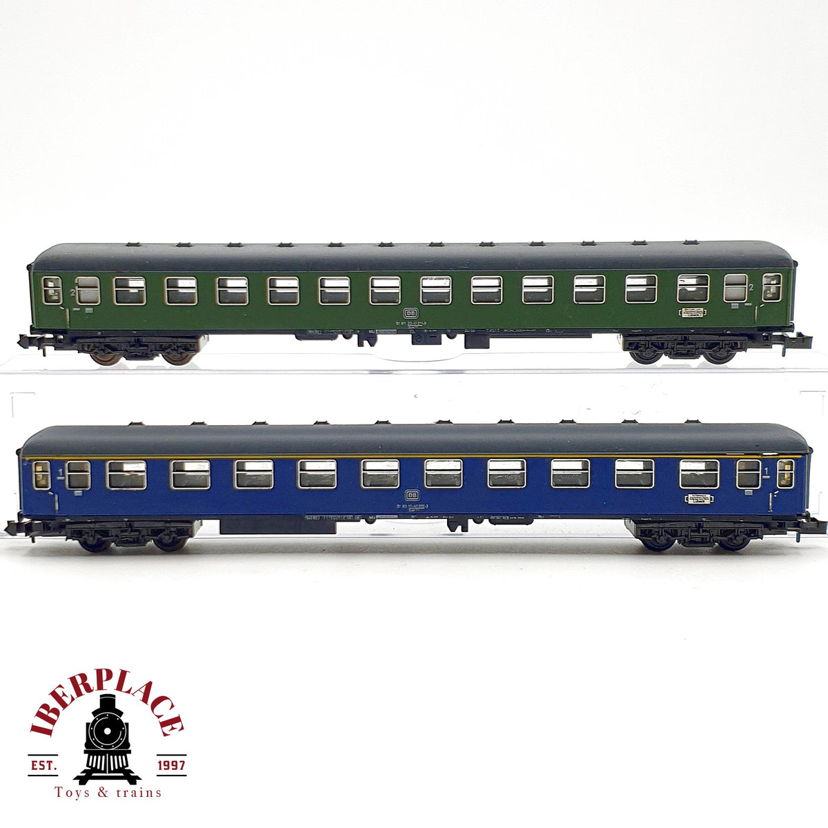 ♻️ 🚂 Minitrix lote 2 vagones pasajeros Bm234 Bm232 verde azul DB escala N 1:160