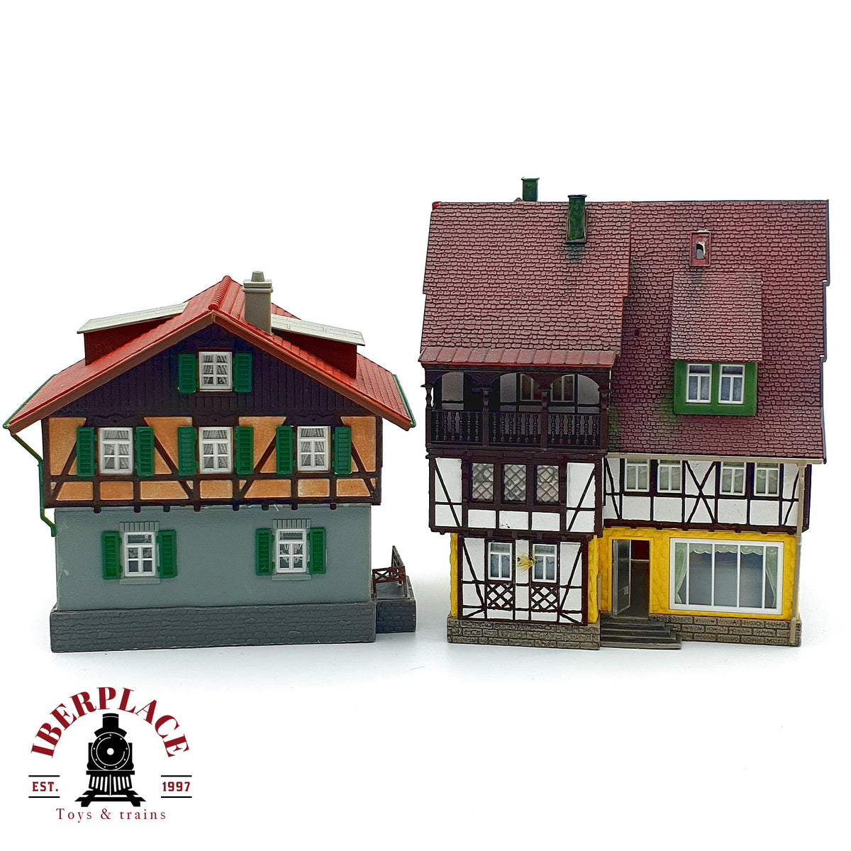 ♻️ 2x Casas alpinas entramado de madera Fachwerkhaus Escala H0 1:87